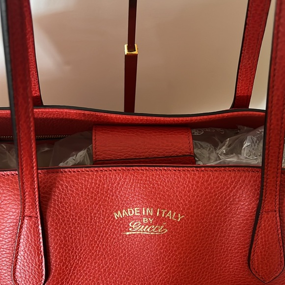 EUC Gucci Red Swing Large Leather Shopper Tote with Original Dust Bag - Picture 4 of 13